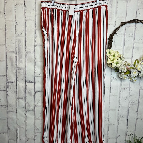 Loft Striped Wide Leg Trousers Red Wine White NWT - Picture 2 of 8